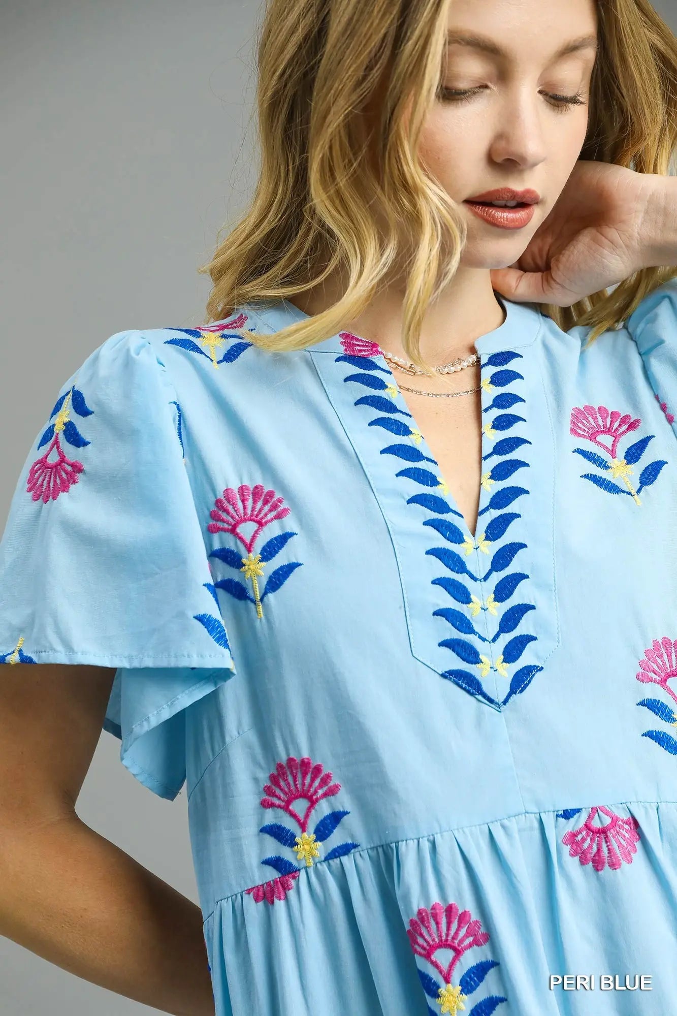 Embroidered Tiered Midi Dress