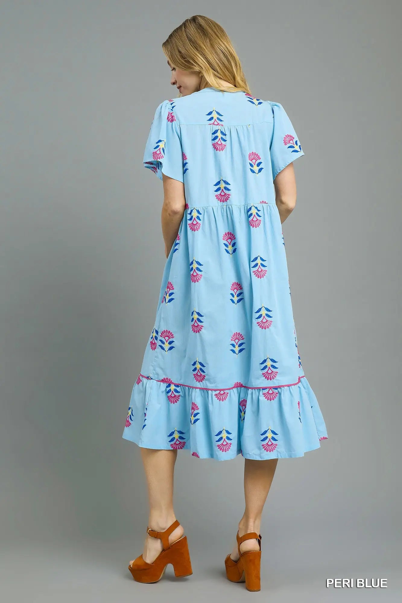 Embroidered Tiered Midi Dress