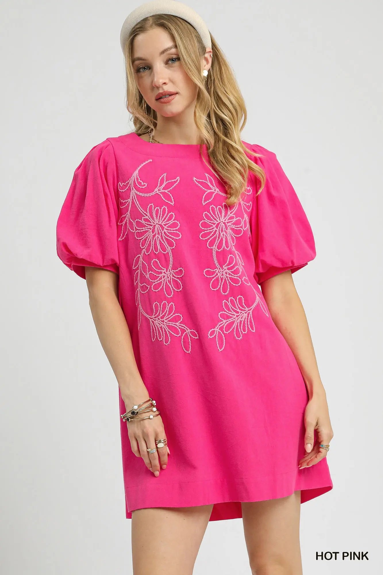 Puff Sleeve Embroidered Mini Dress