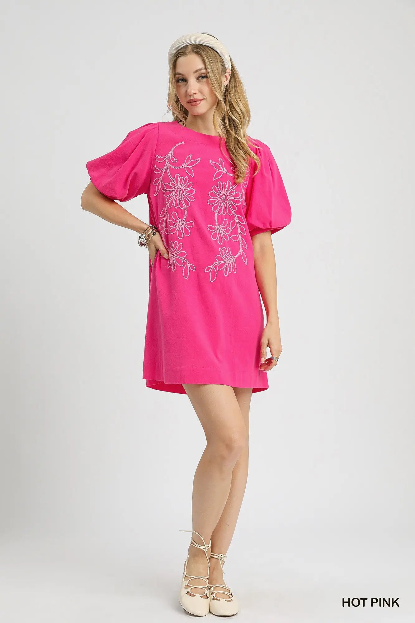 Puff Sleeve Embroidered Mini Dress