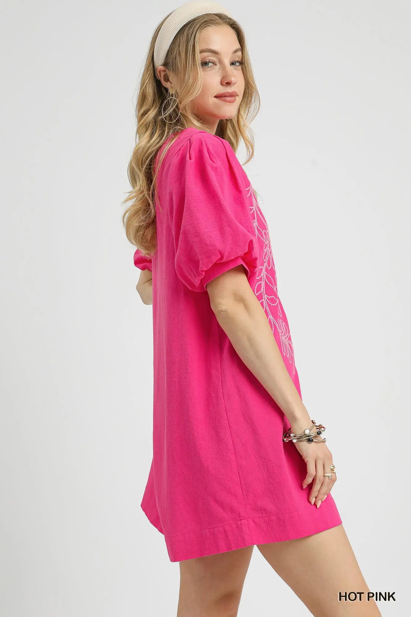 Puff Sleeve Embroidered Mini Dress
