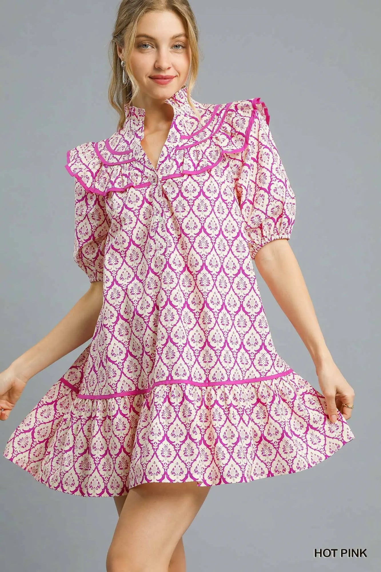Printed Ruffle Trim Babydoll Dress