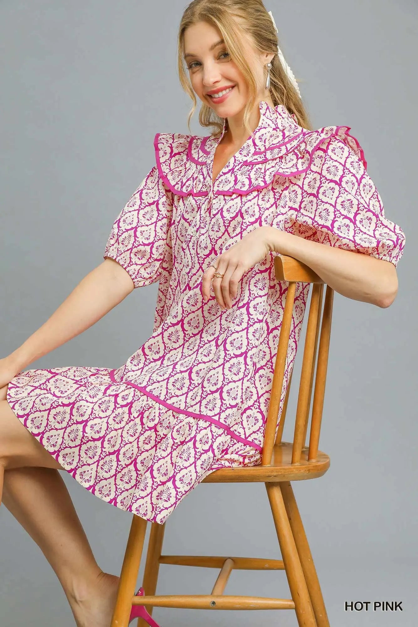 Printed Ruffle Trim Babydoll Dress