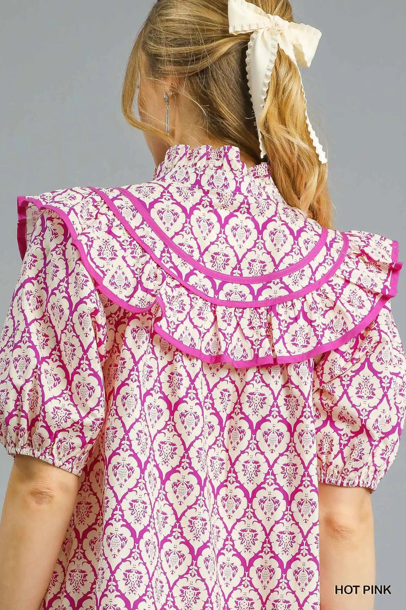 Printed Ruffle Trim Babydoll Dress