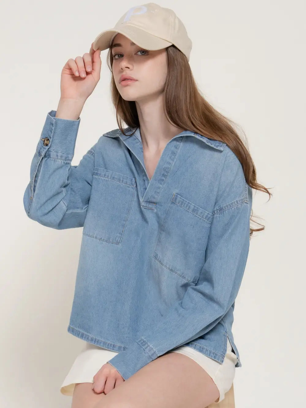 Long Sleeve Pullover Denim Shirt