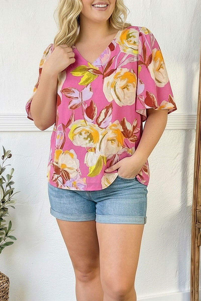 Floral V Neck Woven Blouse