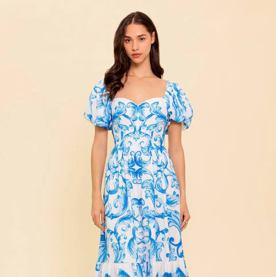 A Printed Woven Midi Dress