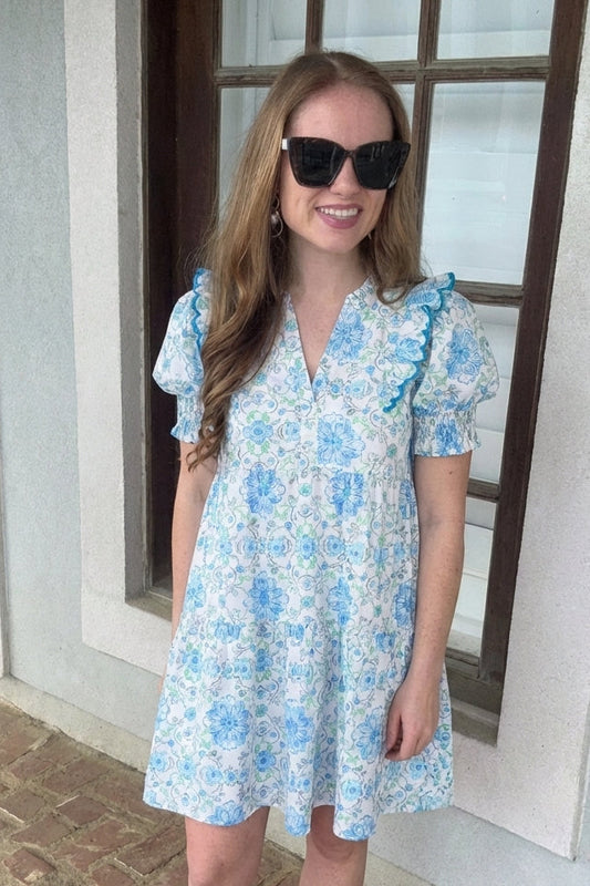 Floral Print V-neck Tiered Dress