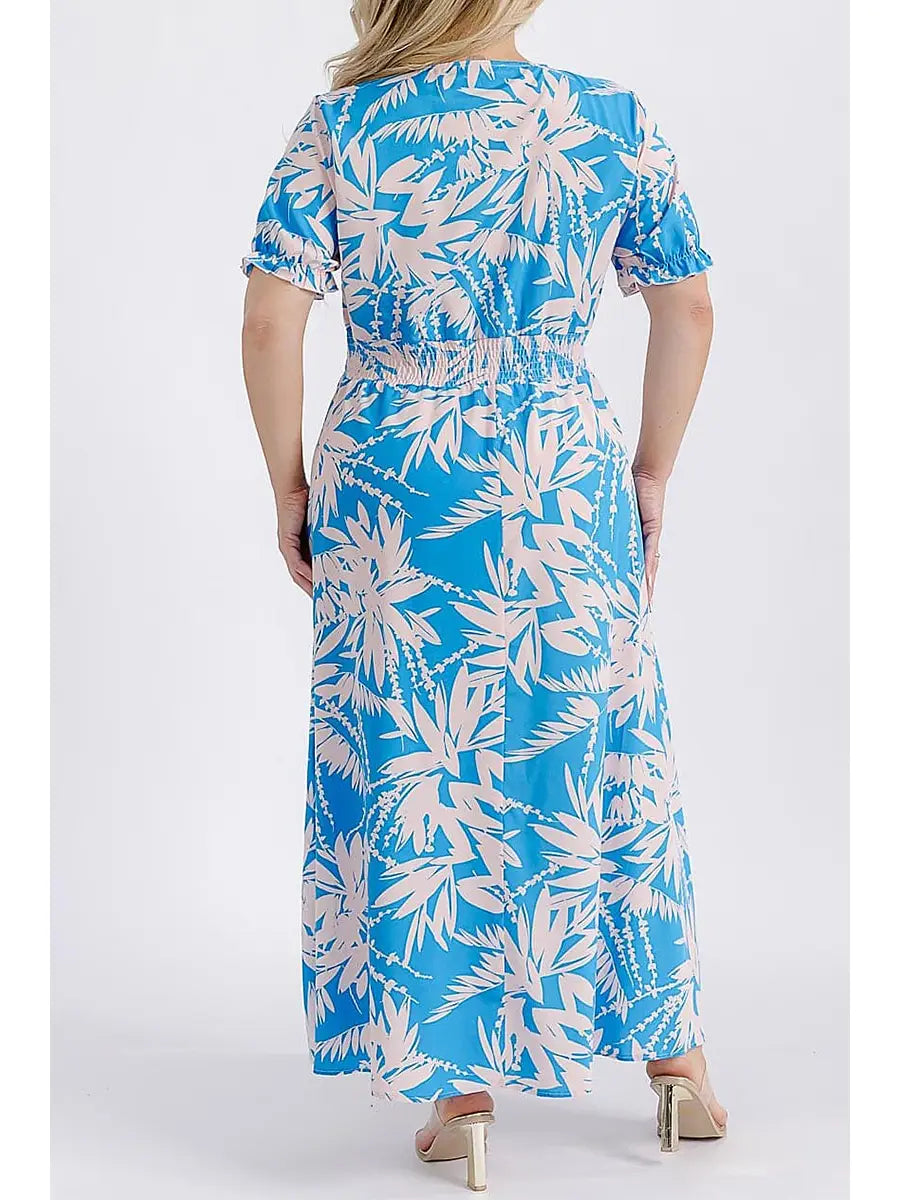 Surplice Smock Waist Floral Maxi Dress