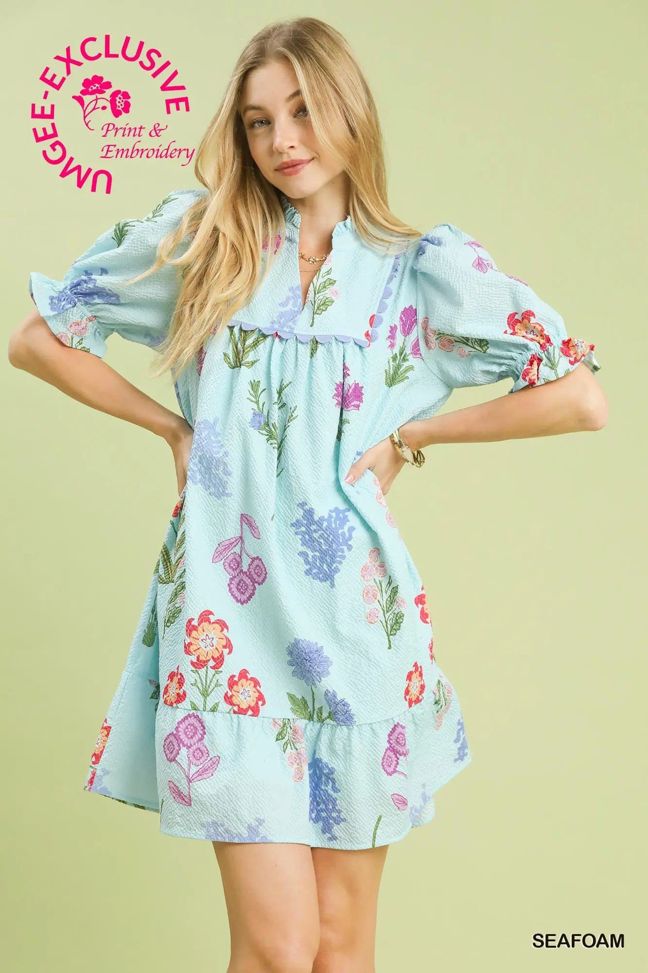Multi Flower Print V-Neck Dress