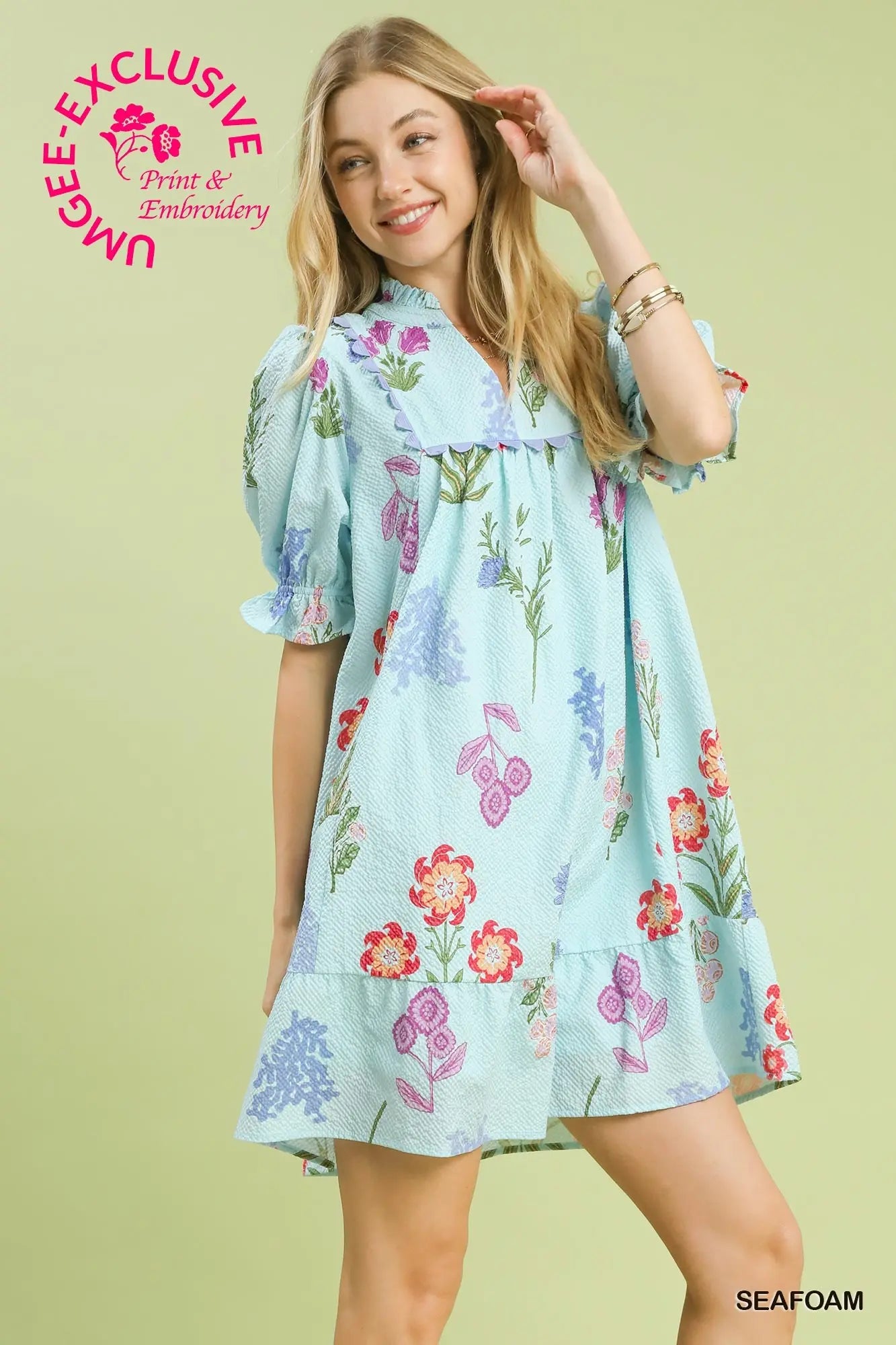 Multi Flower Print V-Neck Dress