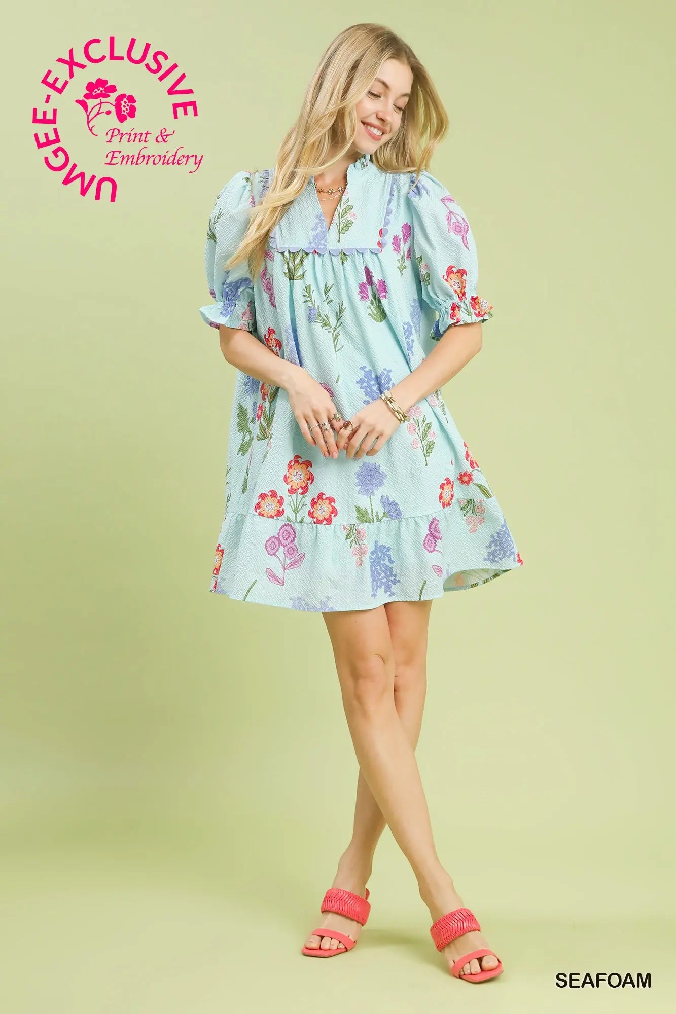 Multi Flower Print V-Neck Dress