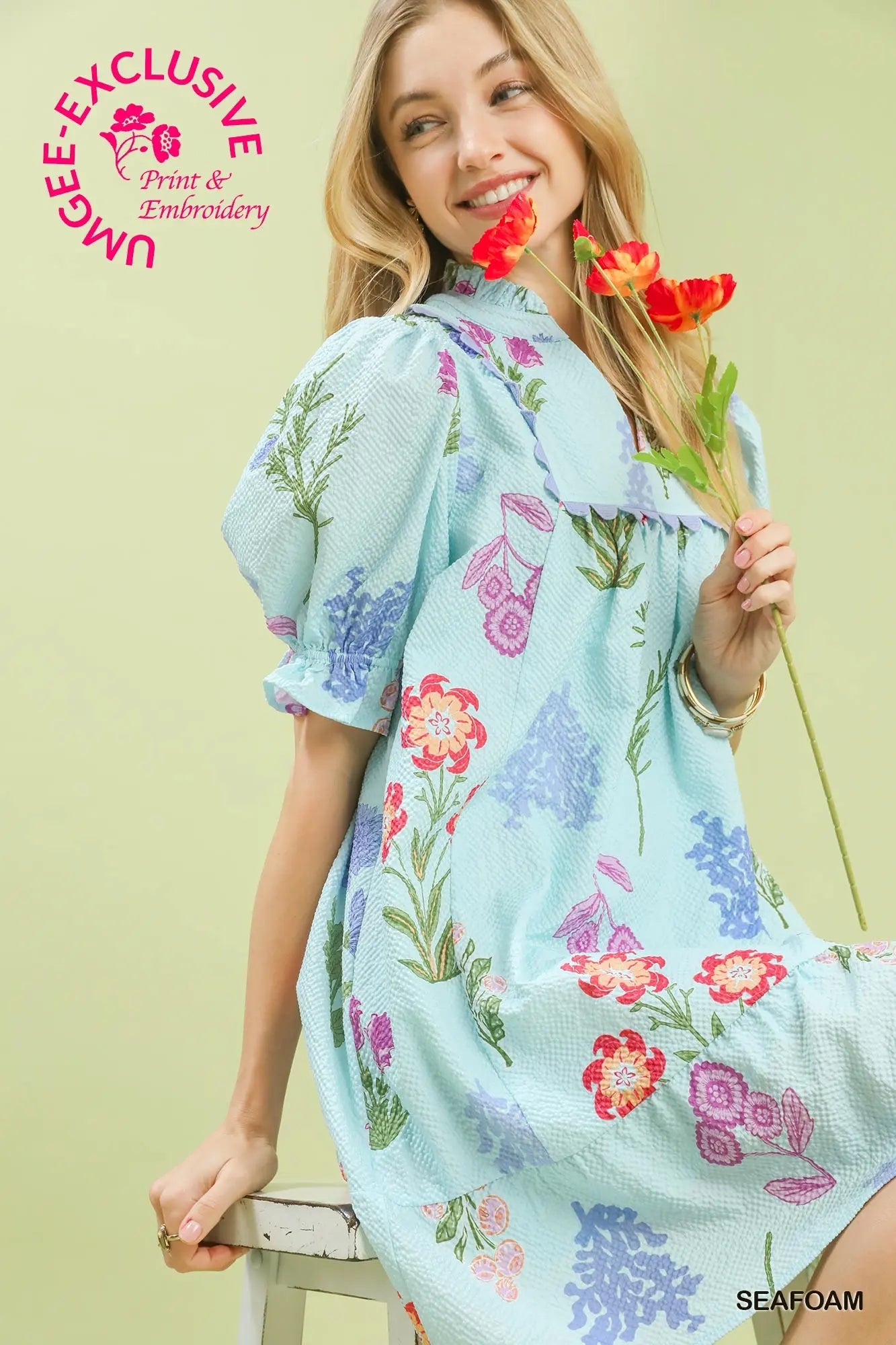 Multi Flower Print V-Neck Dress