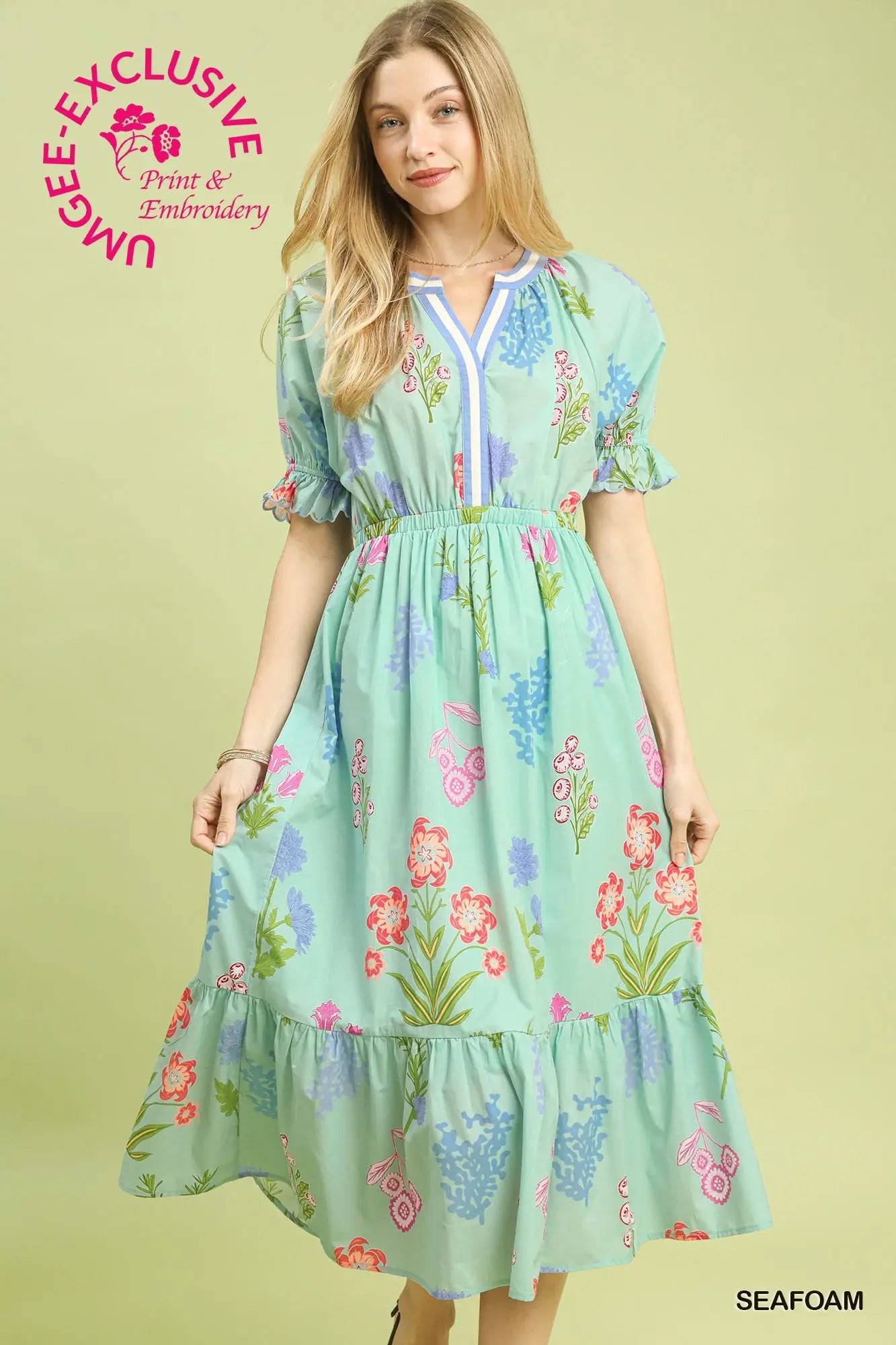 Multi Floral Print Midi Dress