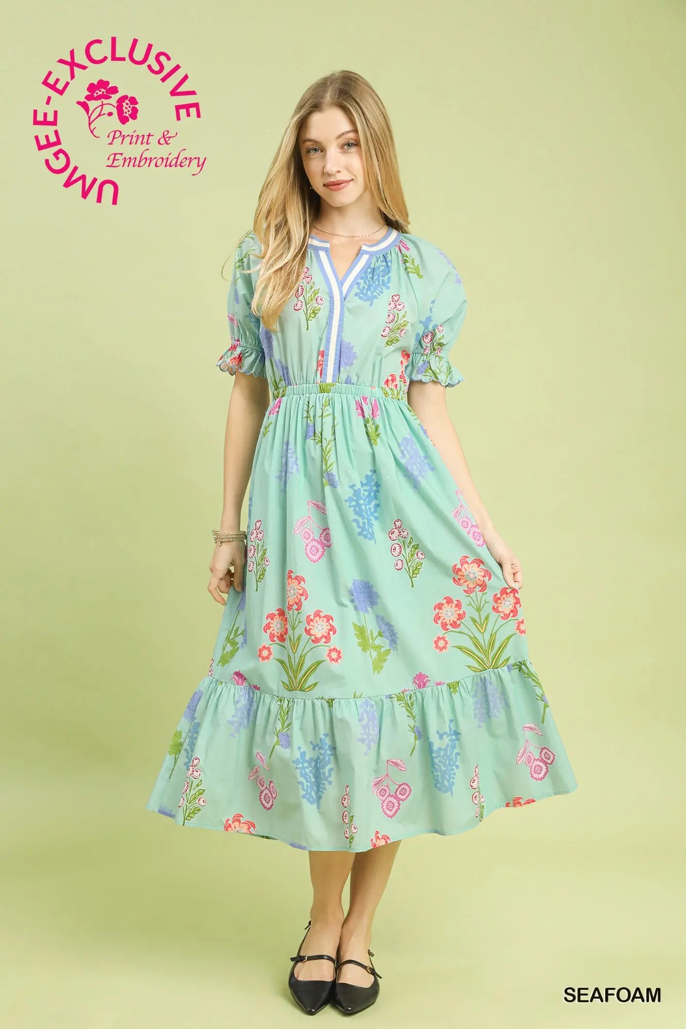 Multi Floral Print Midi Dress