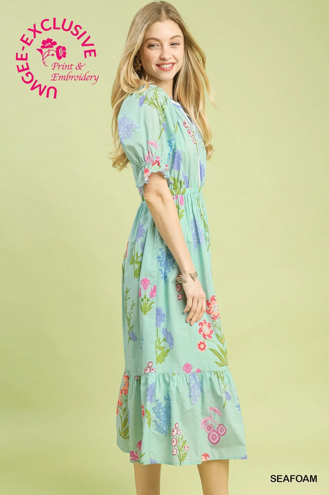 Multi Floral Print Midi Dress