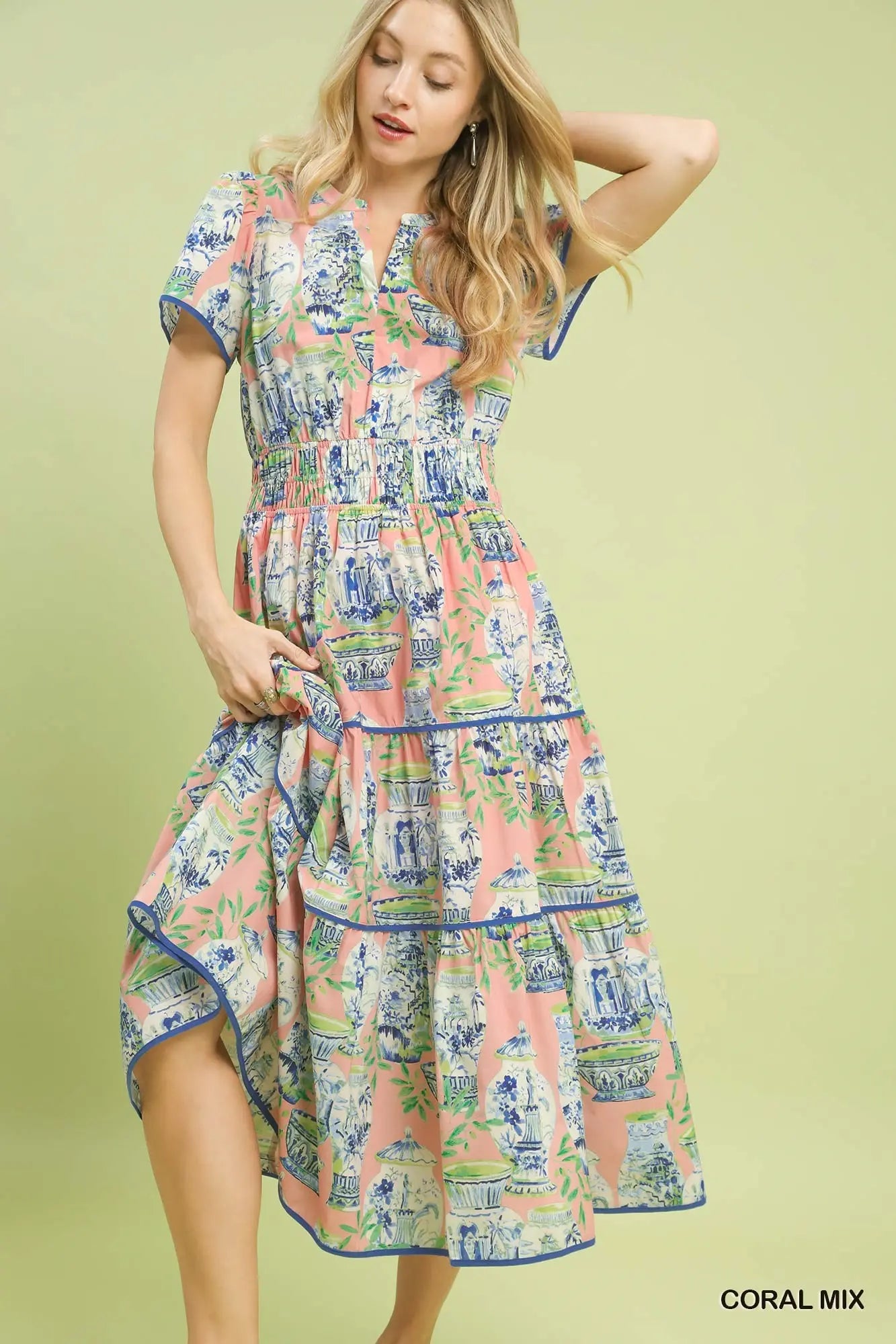 Abstract Print Tiered Midi Dress