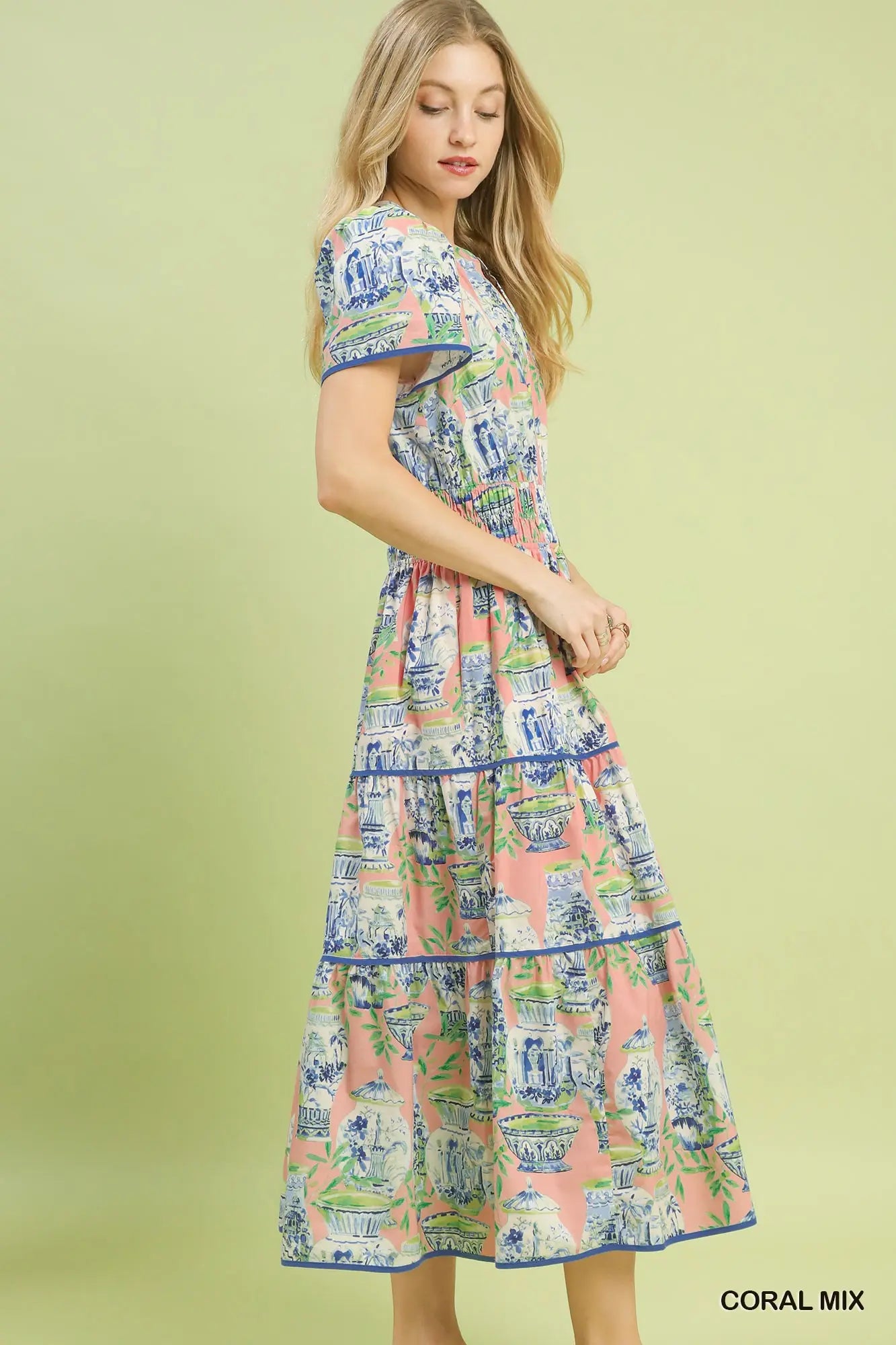 Abstract Print Tiered Midi Dress