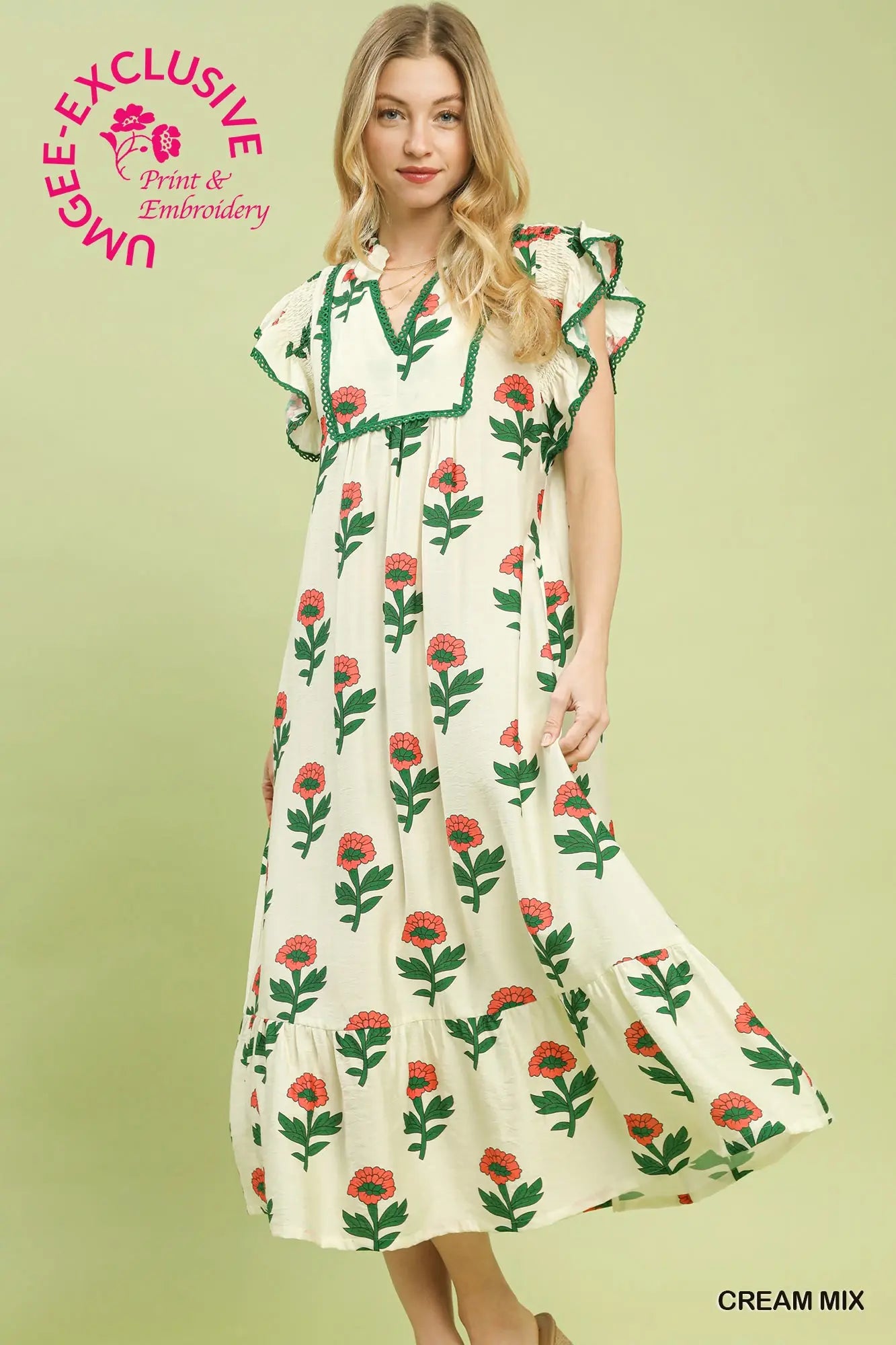 Floral Ruffle Trim Tiered Maxi Dress
