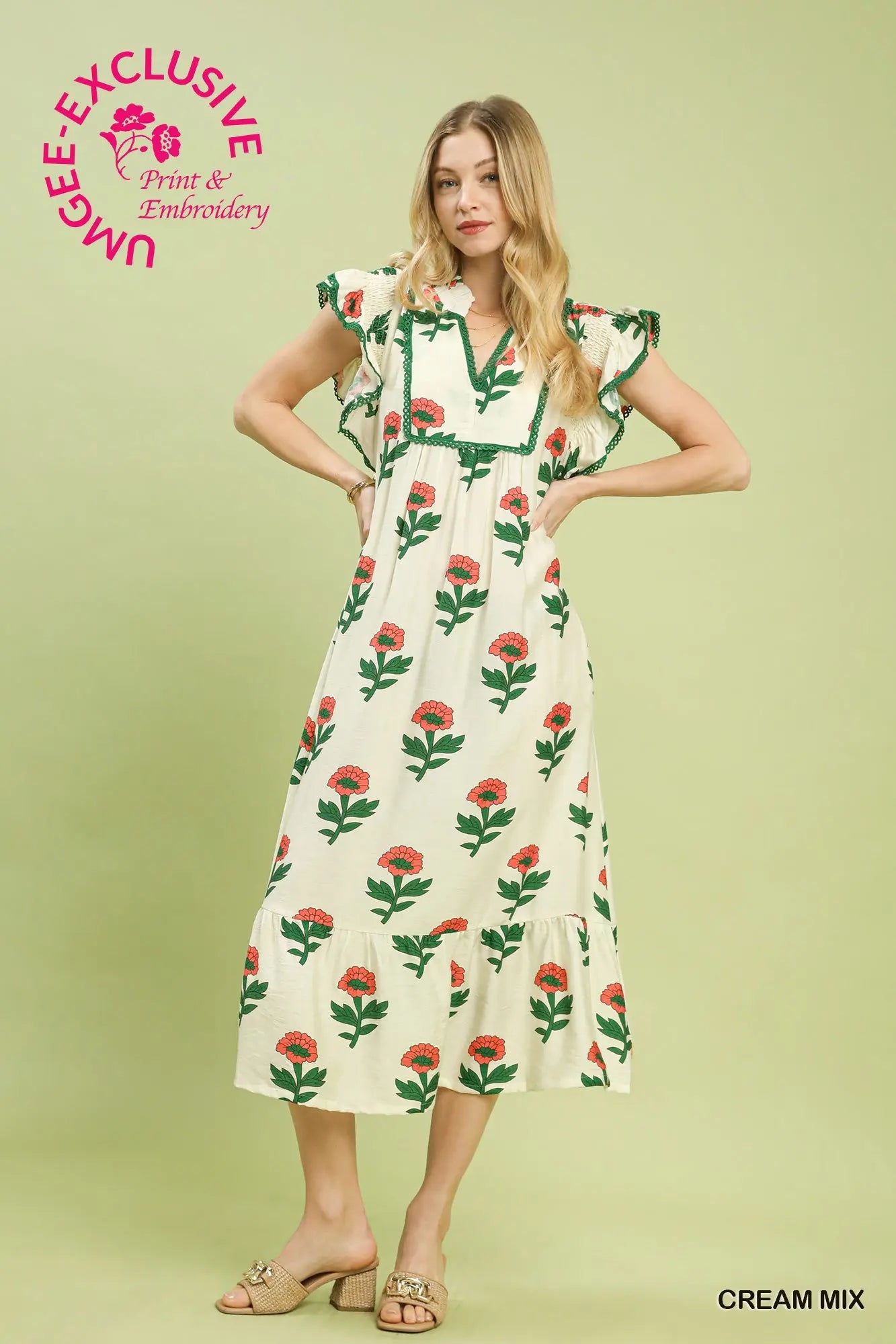 Floral Ruffle Trim Tiered Maxi Dress