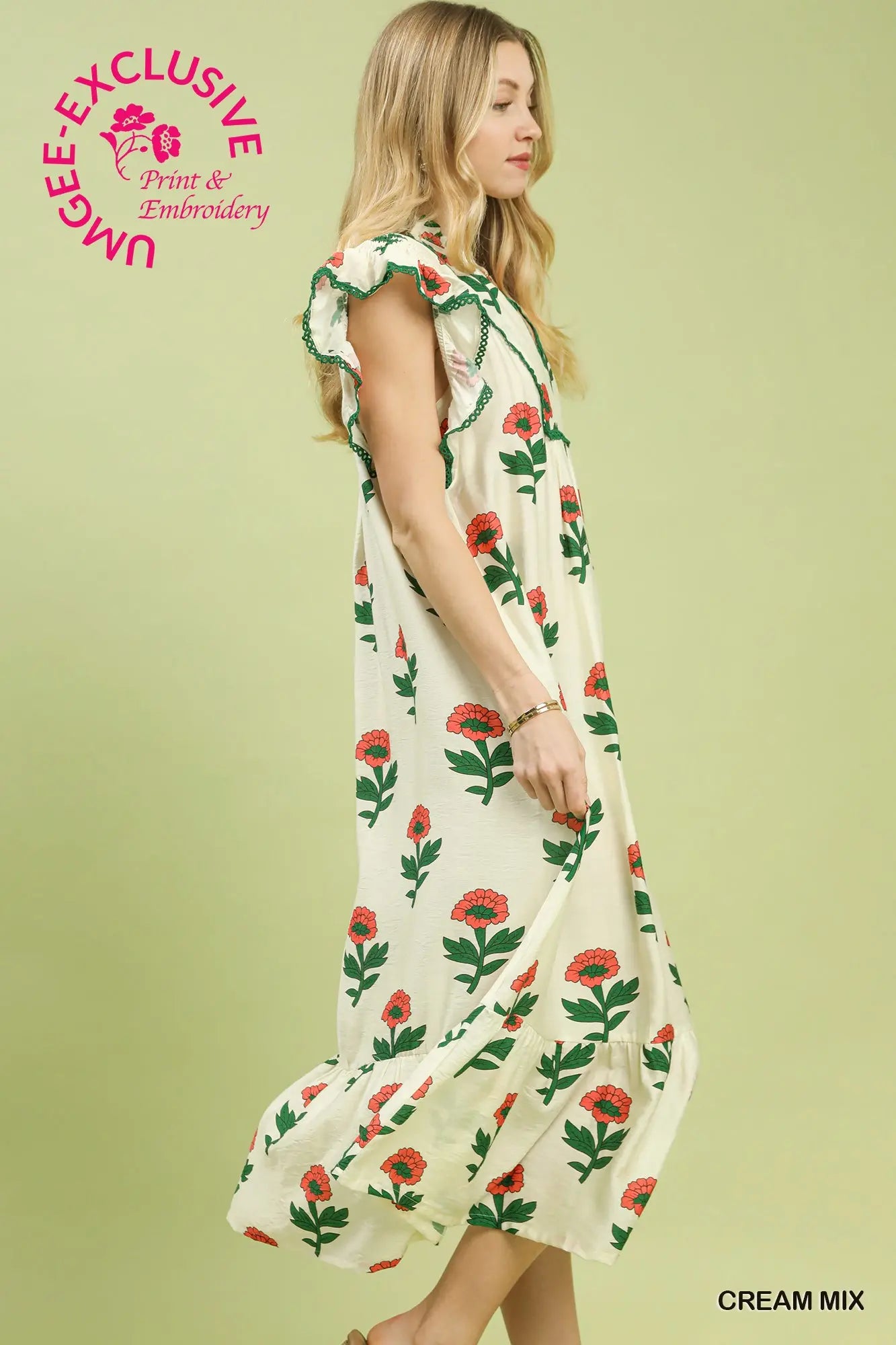 Floral Ruffle Trim Tiered Maxi Dress