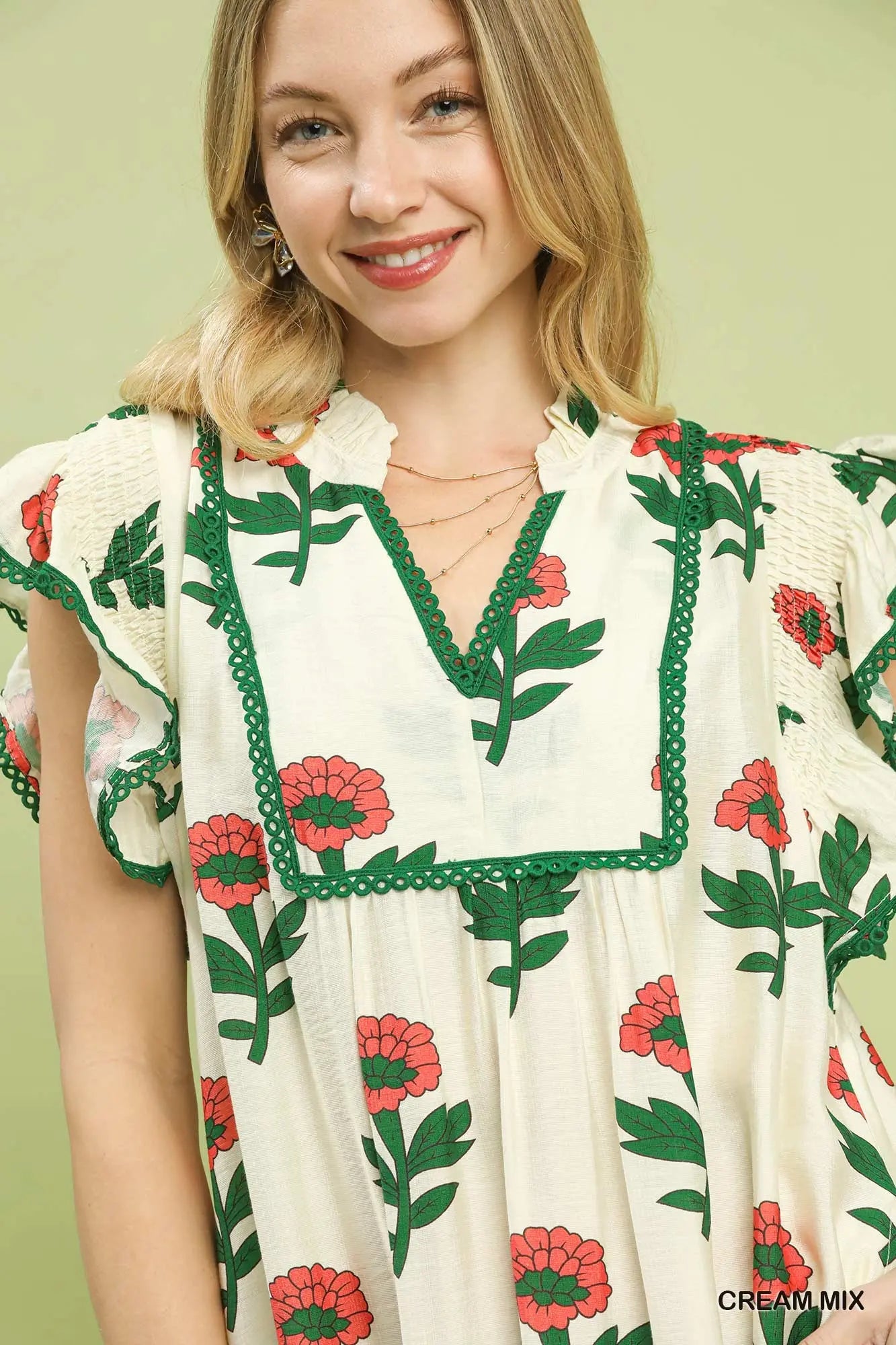 Floral Ruffle Trim Tiered Maxi Dress