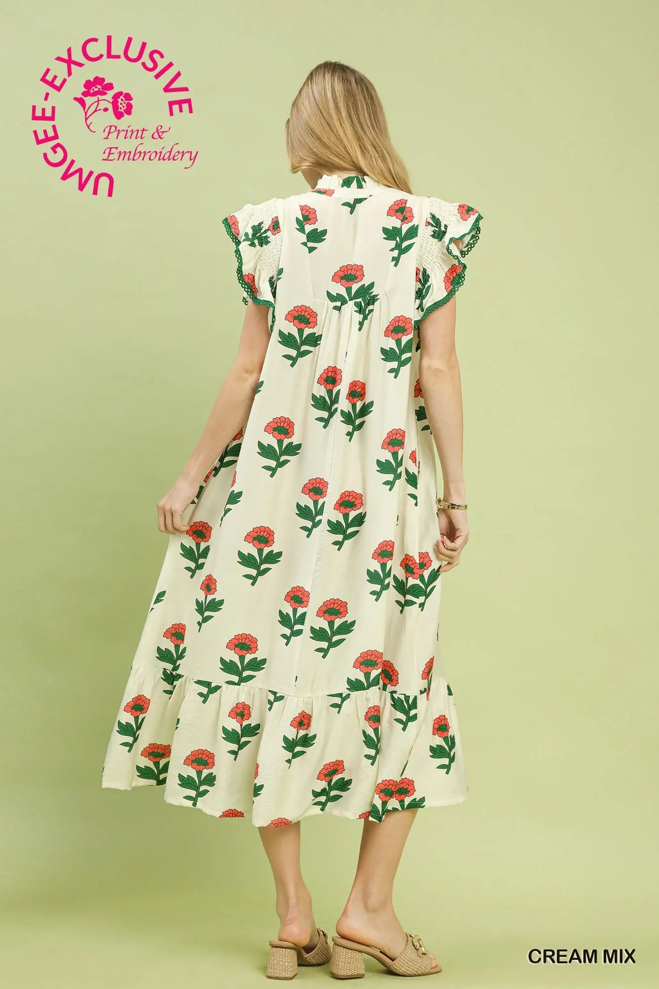 Floral Ruffle Trim Tiered Maxi Dress