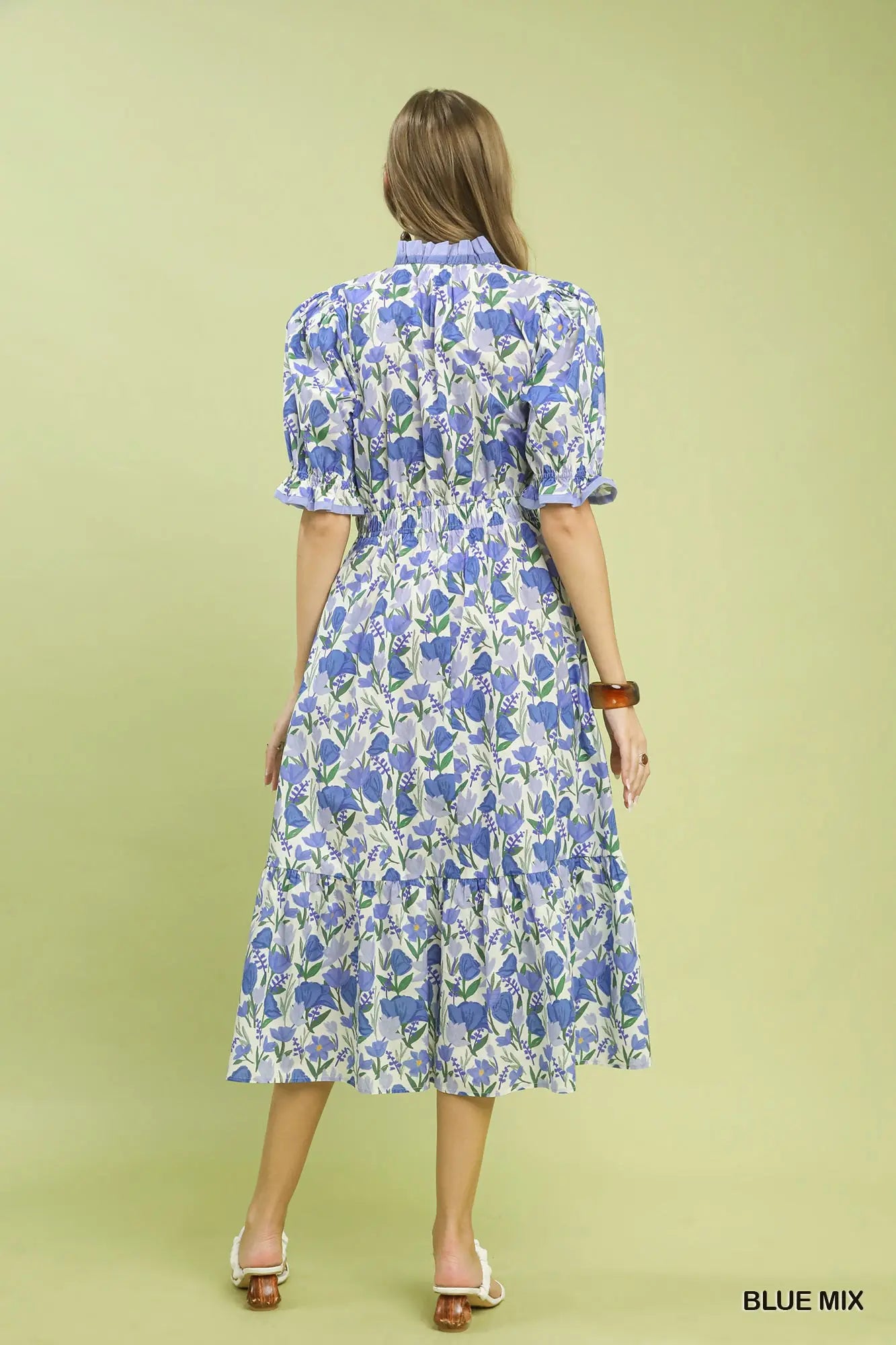Floral Ruffle Trim Tiered Midi Dress