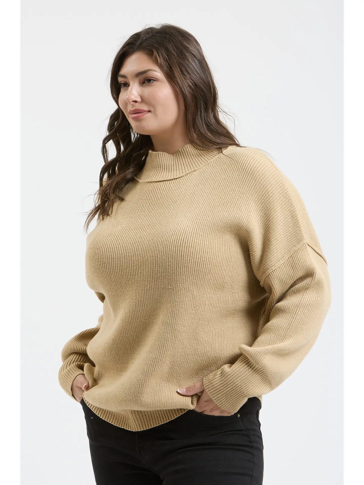 Plus Mock Neck Ribbed Sweater