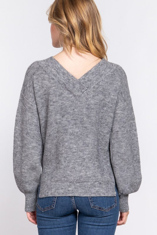 Long Sleeve Double V-Neck Sweater