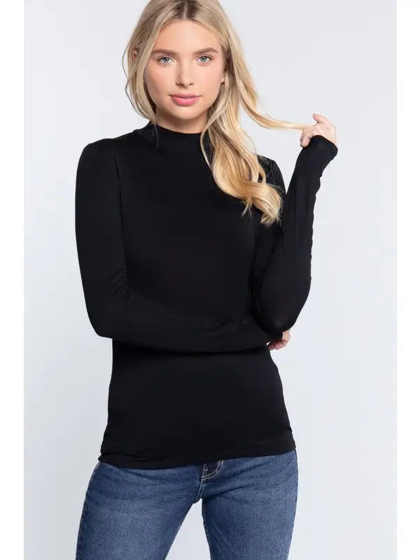 Long Sleeve Mock Neck Rayon Spandex Jersey Top undershirt layering piece