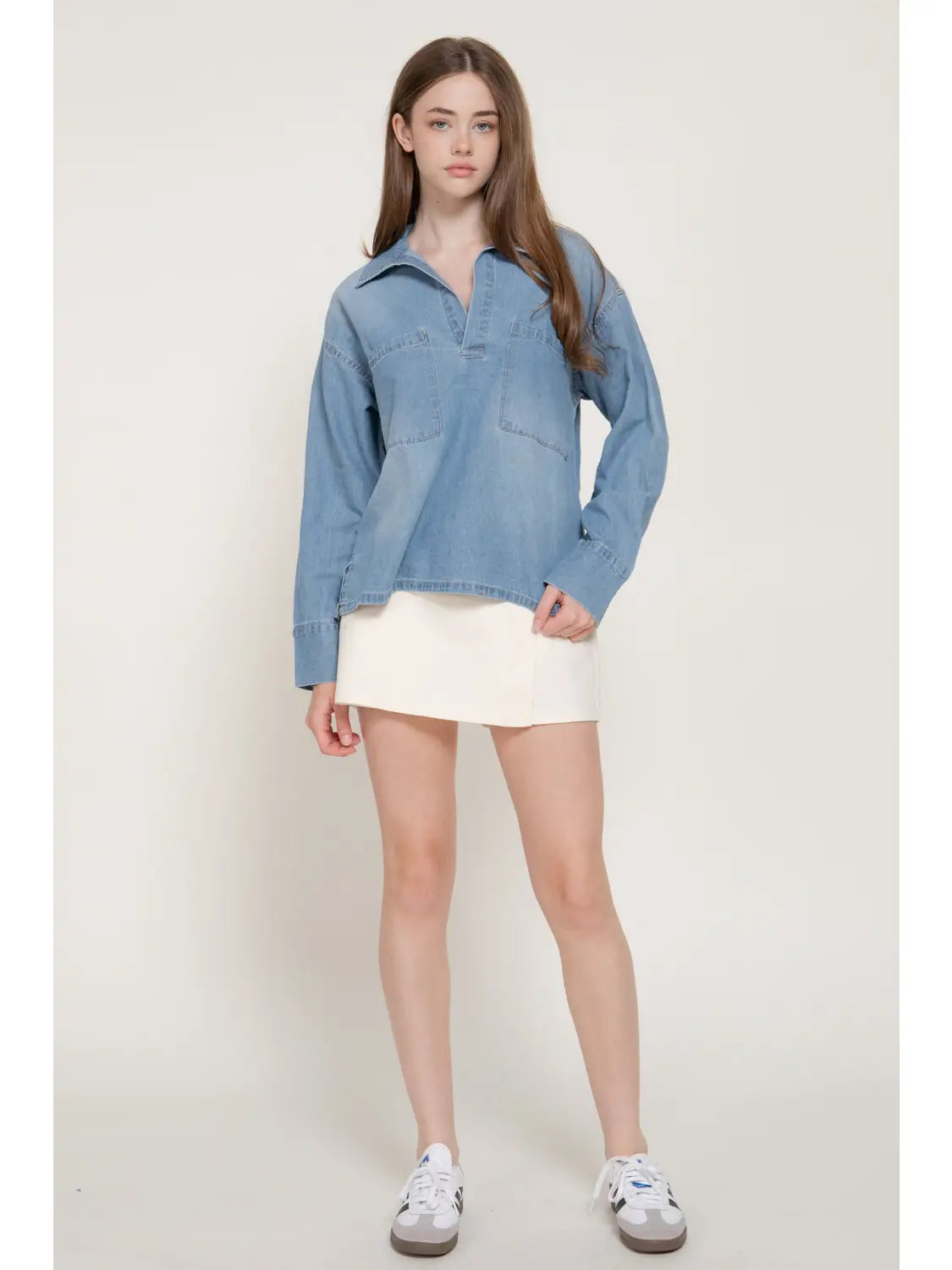 Long Sleeve Pullover Denim Shirt