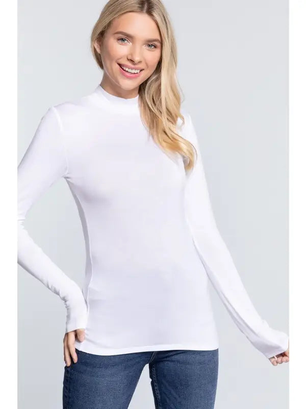 Long Sleeve Mock Neck Rayon Spandex Jersey Top undershirt layering piece