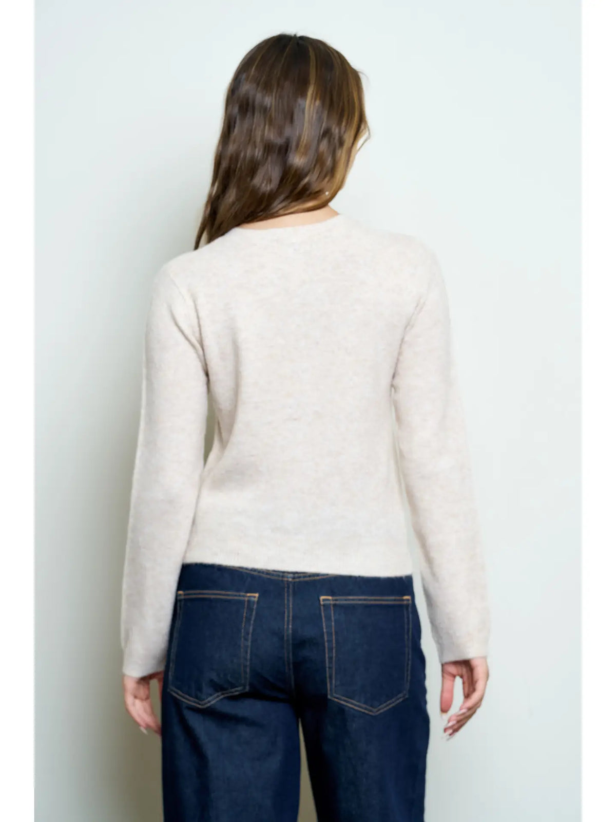Round Neck Button Down Long Sleeve Cardigan