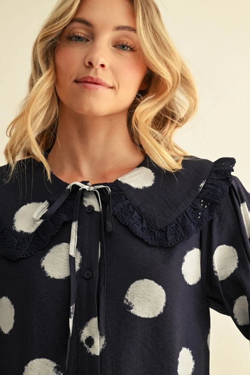 button down polka dot blouse