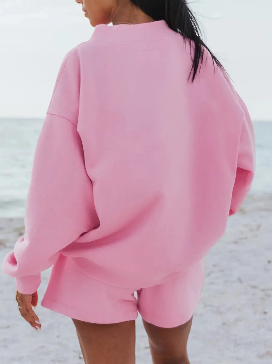 Basic Look Versatile Oversize Fleece Mockneck Sweatshirt Set