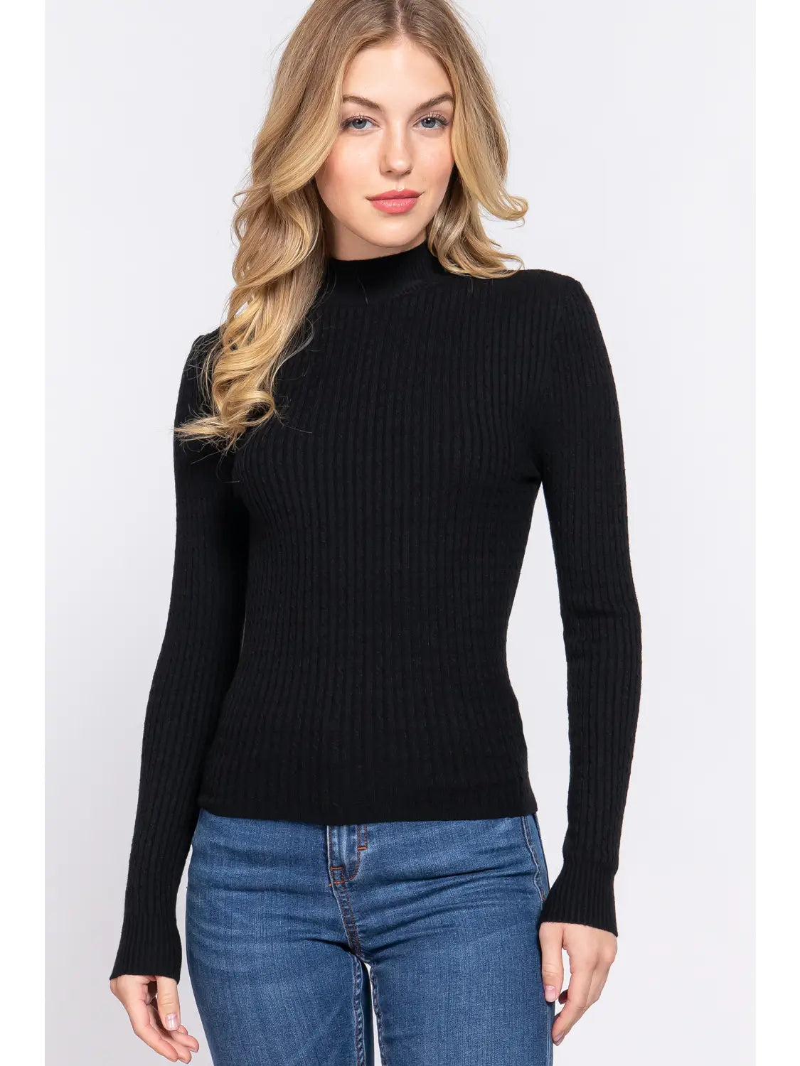Long Sleeve Mock Neck Rib Sweater