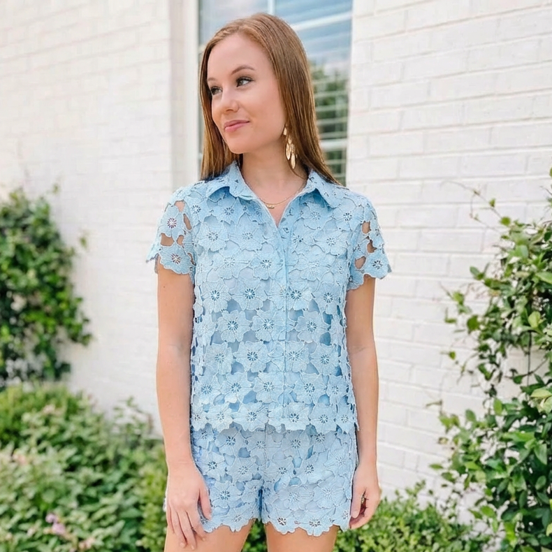 Floral Lace Collared Set