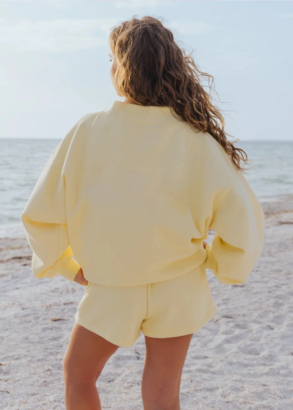 Basic Look Versatile Oversize Fleece Mockneck Sweatshirt Set