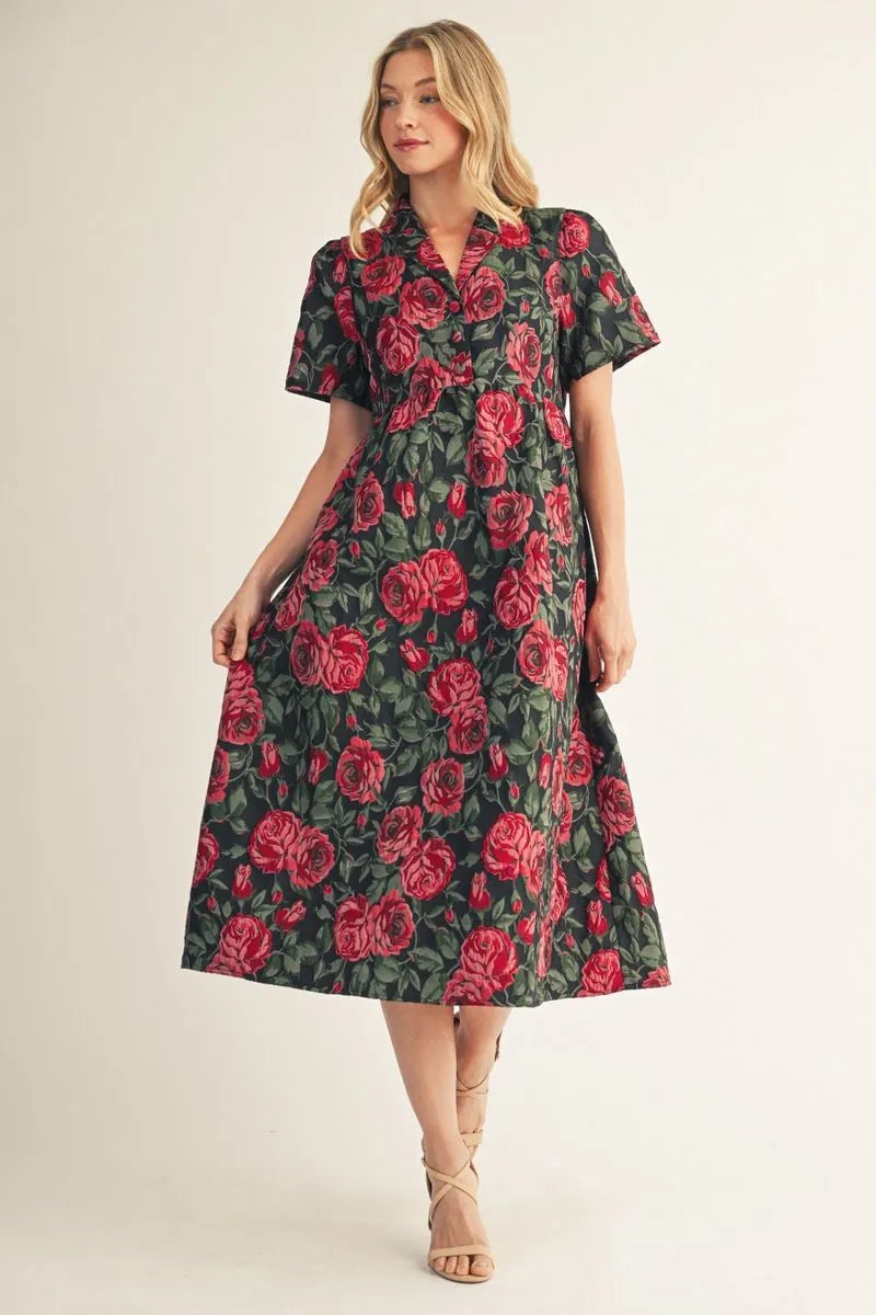 floral jacquard midi dress