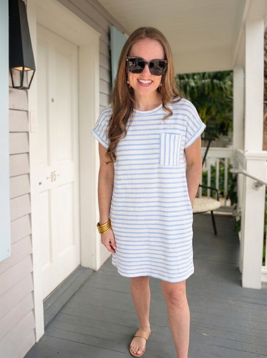 Textured Stripe Short Sleeve Knit T-shirt Dress