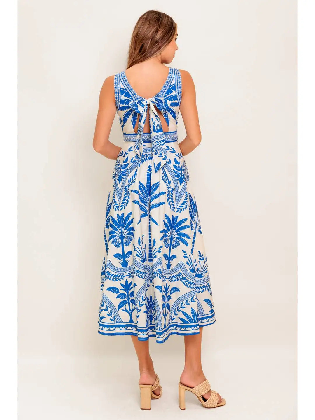 Printed Woven Midi Dress  blue tropics
