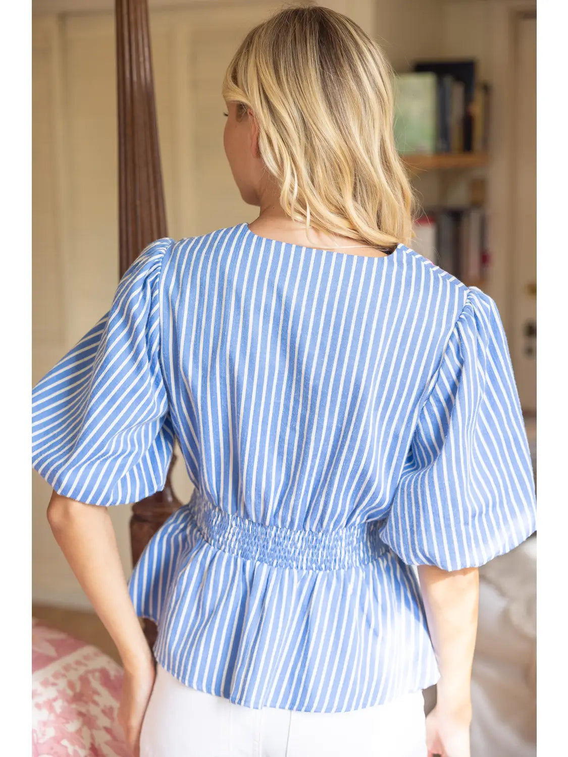 Stripe Contrast Detail Floral Embroidered Top