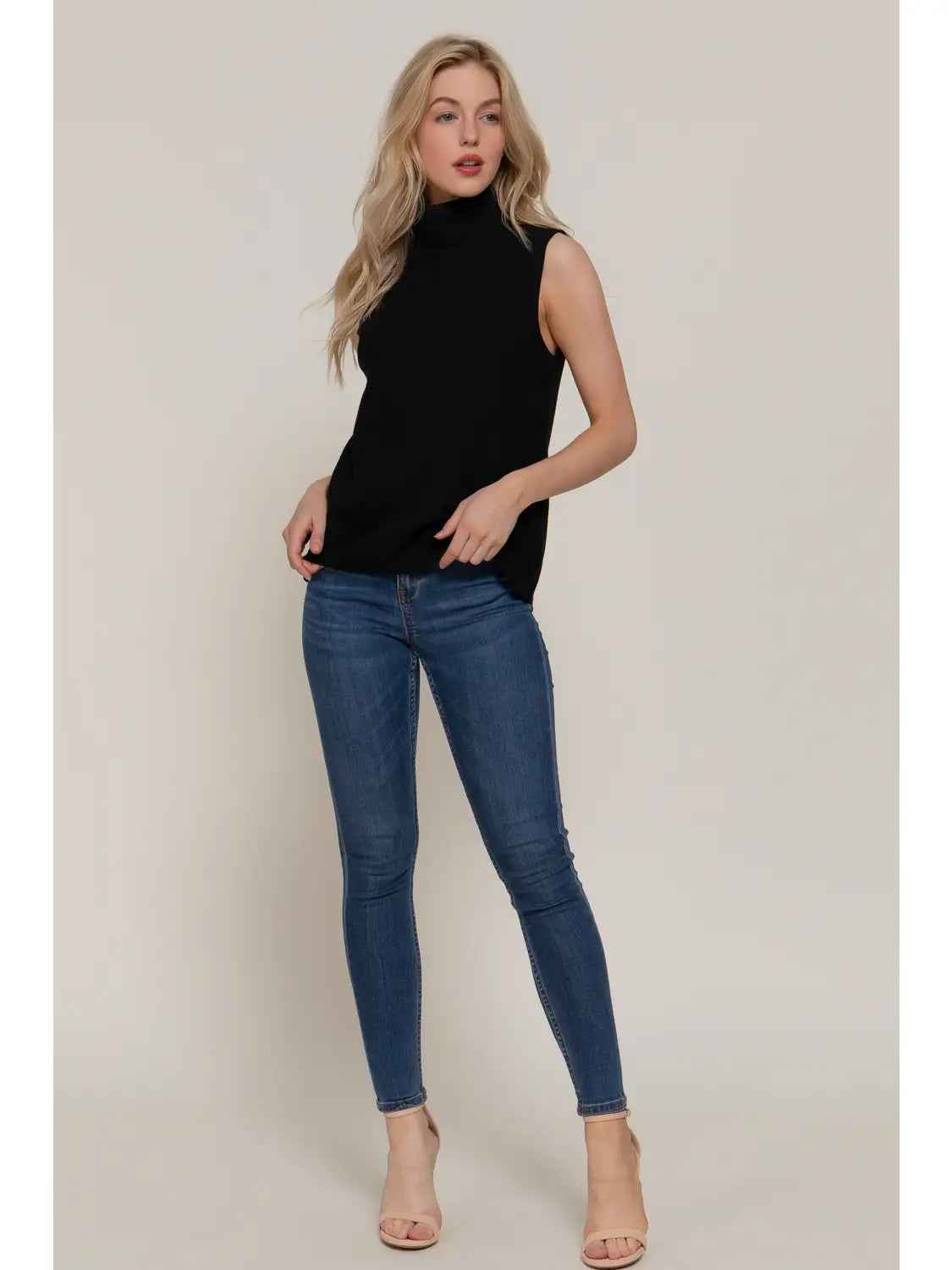 Sleeveless Turtle Neck Soft Knit Top
