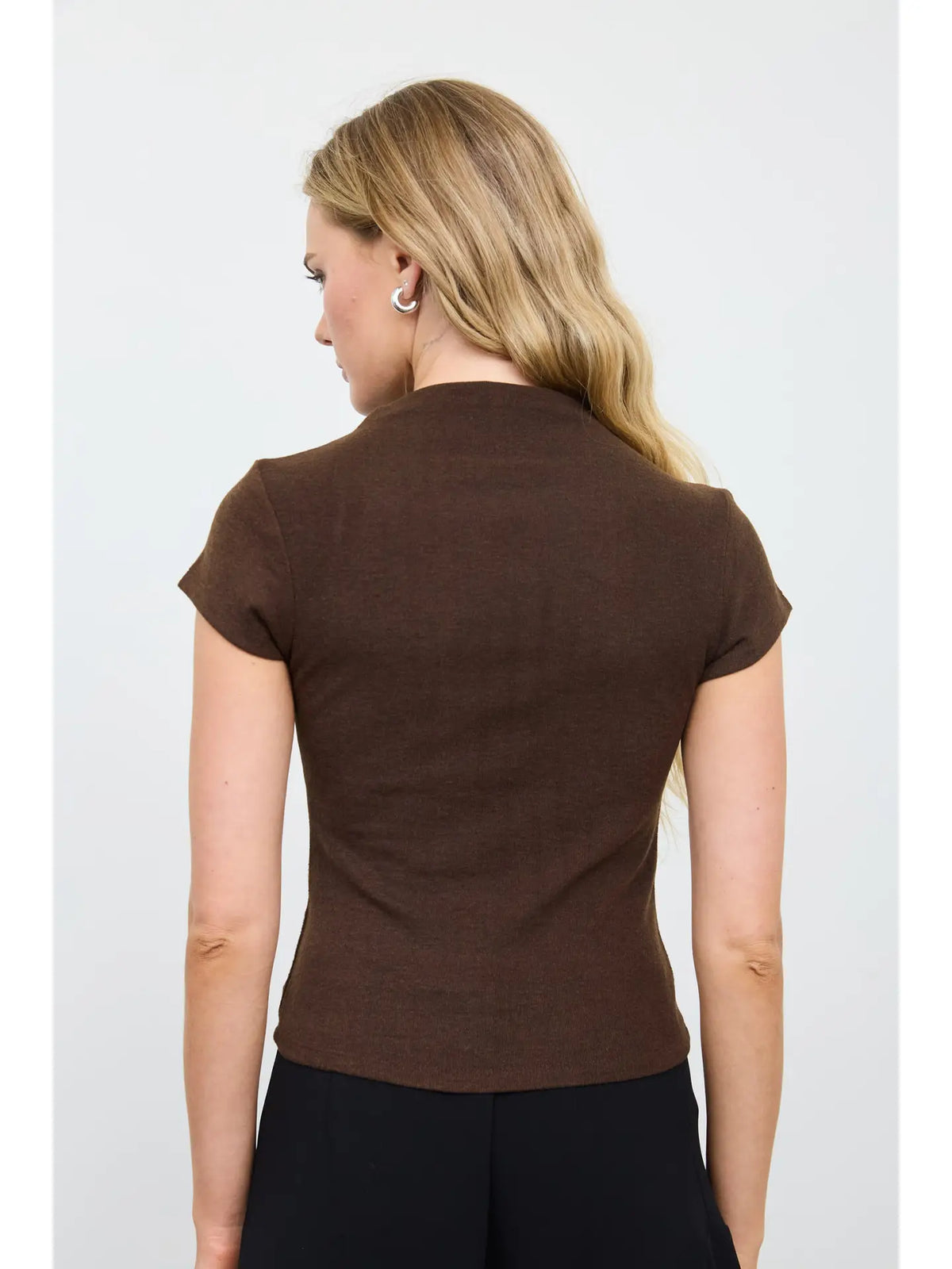 Mock Neck Cap Sleeve Heathered Knit Top