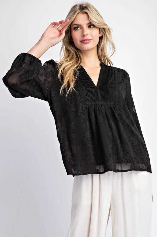 Sheer Print Long Sleeve Blouse Top