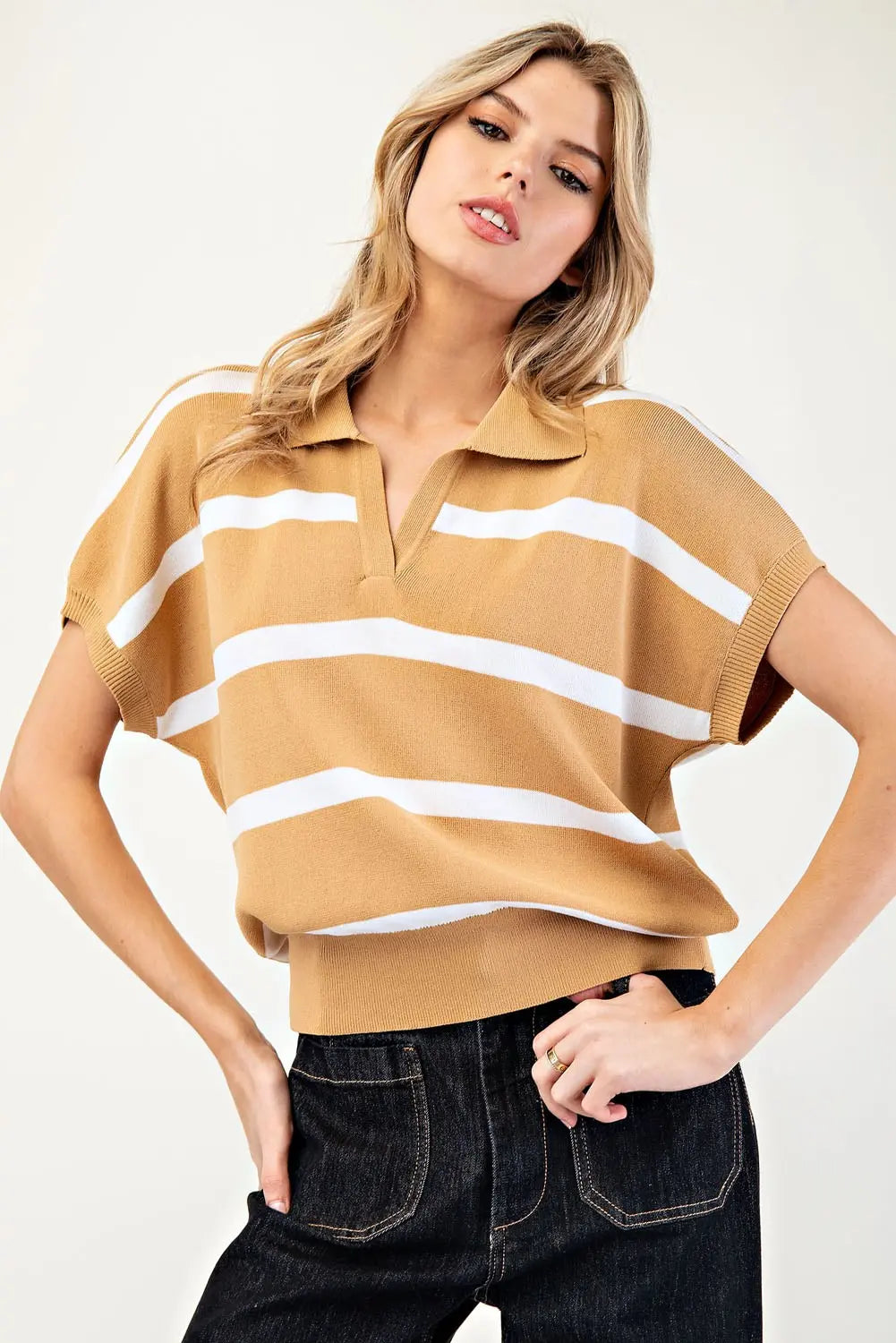 Stripe V-Neck Short Sleeve Top