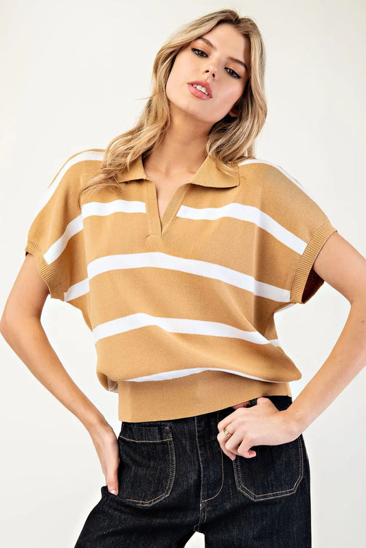 Stripe V-Neck Short Sleeve Top