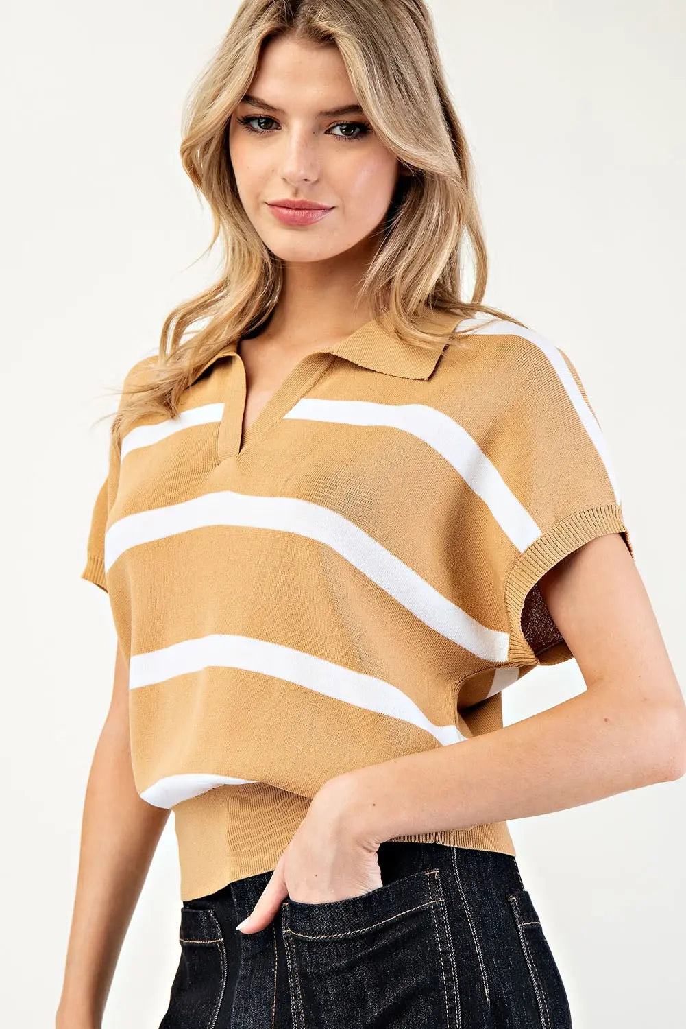 Stripe V-Neck Short Sleeve Top