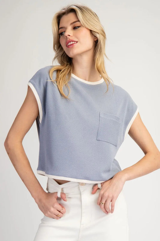 Two Tone Round Neck Short Sleeve Top
